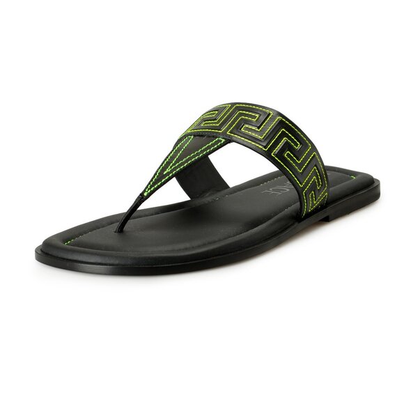 Versace Men's Black Green Leather Pool Slide Flip Flops Shoes US
